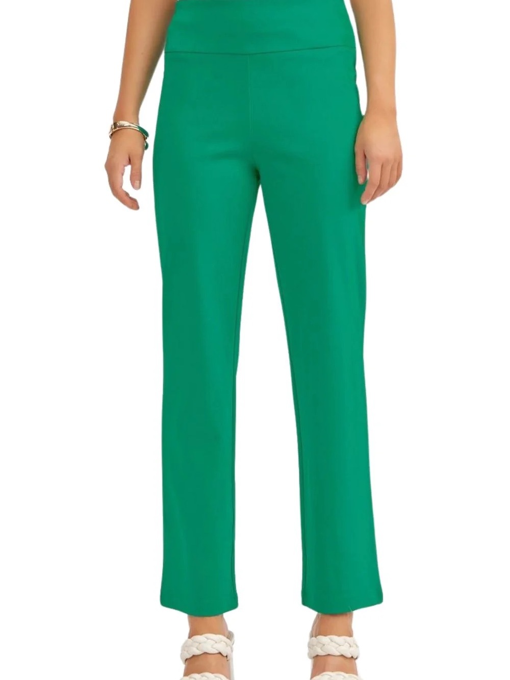 Dear Scarlett Womens Magic High Waist Straight Leg Slim Fit Pants, Kelly Green